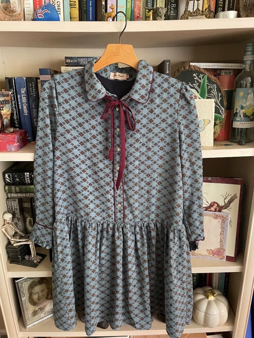Miss Patina Mini Dress w/ Velvet Necktie